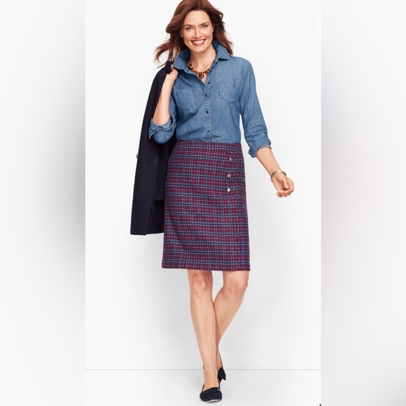 Talbots Purple Plaid Faux‎ Wrap A-Line Wool Blend Skirt Holiday - Picture 1 of 9